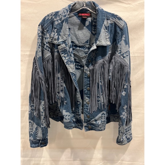 Rock & Roll Denim Jackets & Blazers - Rock & Roll Denim Aztec Fringe Western Jacket Blue XXL RRWD92RZQC